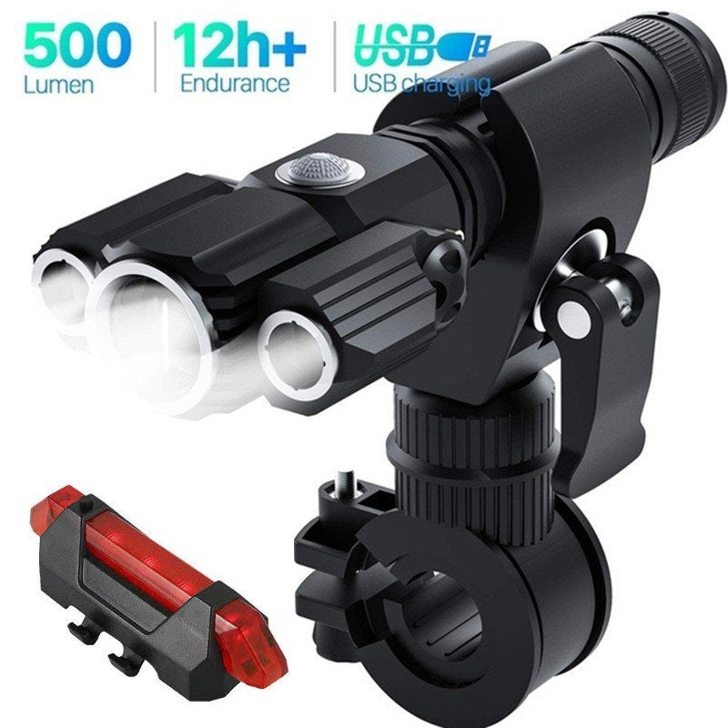 2BK Bike Light Front and Back Set Headlight and Taillight Set 500 Lumen USB Rechargeable IPX5 Waterproof for Night Riding