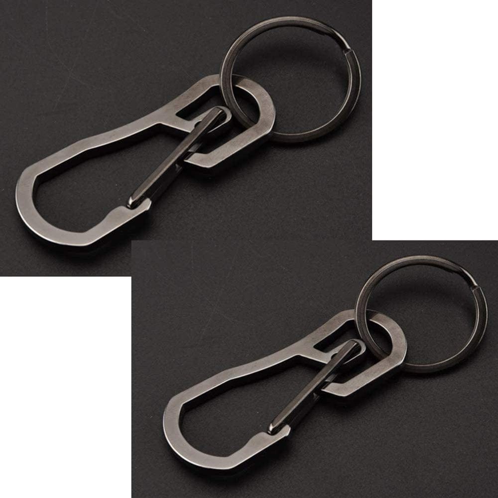 2 Pack Black Carabiner Clip Retractable Ring Set Titanium Keychain Quick Release Hooks for Men Women