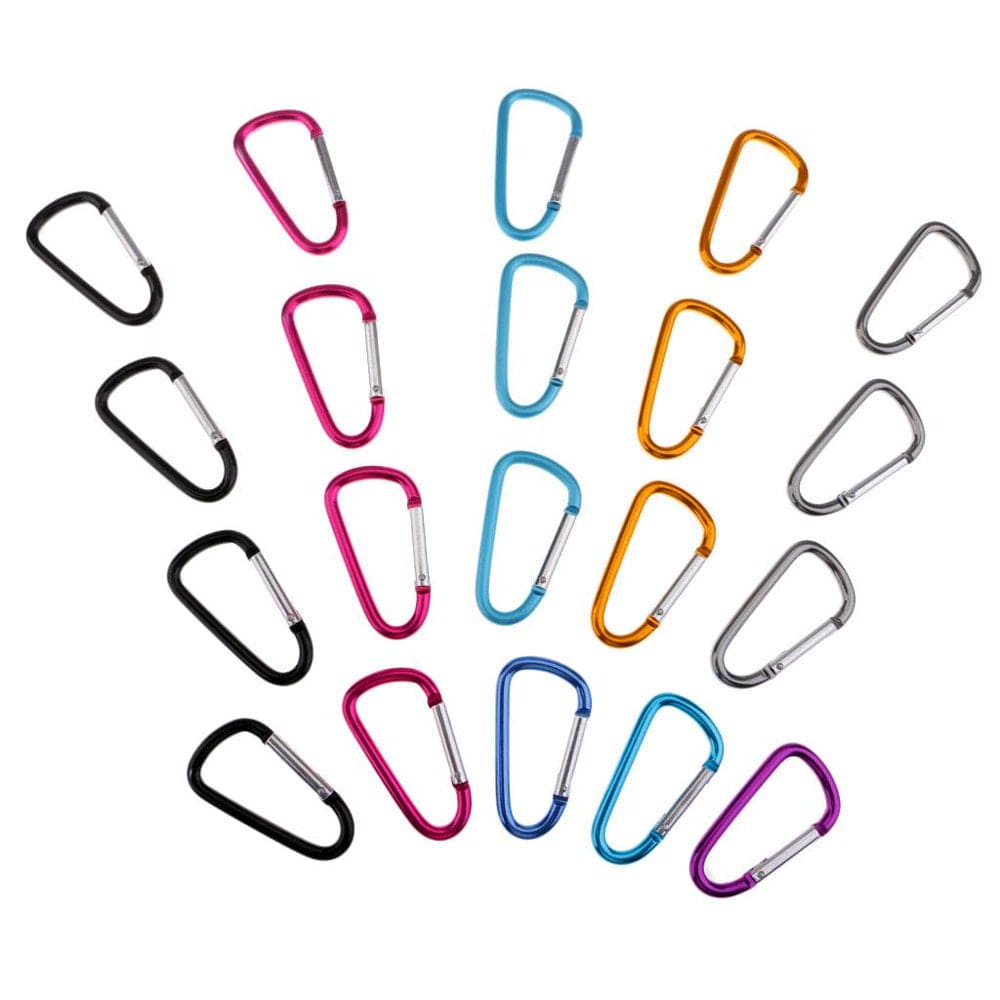 20 Pieces D Shape Spring-Loaded Gate Aluminum Carabiner Keychain, Random Color