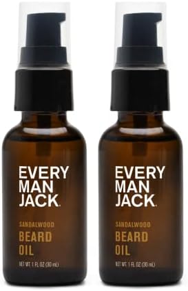Every Man Jack Mens Beard Oil - Subtle Sandalwood Fragrance - Deeply Moisturizes and Softens Your Beard and Adds a Natural Shine - Naturally Derived with Shea Butter- 1.0-ounce Twin Pack
