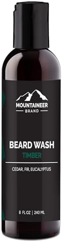 Mountaineer Brand Beard Wash For Men | 100% Natural Beard Shampoo | Thick Cleaning Softening Lather for Hair and Skin | Hydrate and Detangle | Grooming Treatment | Timber Scent 8oz