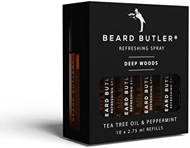 Beard Butler - Refreshing Beard Spray and Beard Moisturizer for Men | Travel Size, Portable | Beard Hydration Spray - 2.75 ml Bottles, 10 Pack (scent: Deep Woods: Tea Tree + Peppermint)