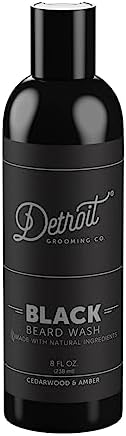 Detroit Grooming Co. Beard Wash - Men's Beard Shampoo - Deeply Cleanses & Refreshes Beards - Aloe Vera with Essential Oils - Beard & Mustache Cleanser - Cedarwood & Amber Scent - Black Edition - 8oz
