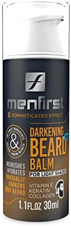 MENFIRST Darkening Beard Balm for sensitive skin. Gradually darkens and covers white hair. Leave-in conditioner for Blonde and Light Brown beard, With Keratin, Collagen and Vitamin E, 1.1 Fl Oz