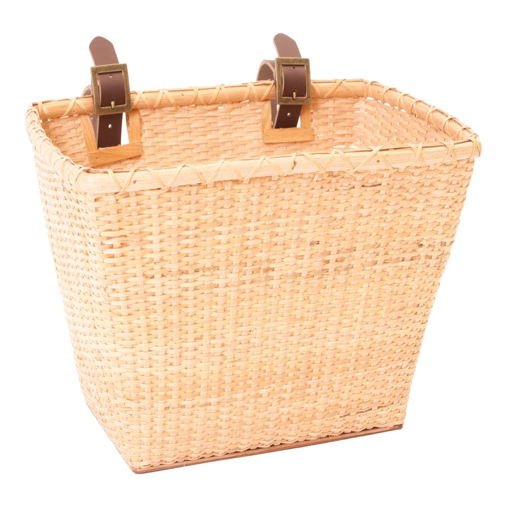 Retrospec Bicycles Cane Woven Rectangular Toto Basket with Authentic Leather Straps and Brass Buckles