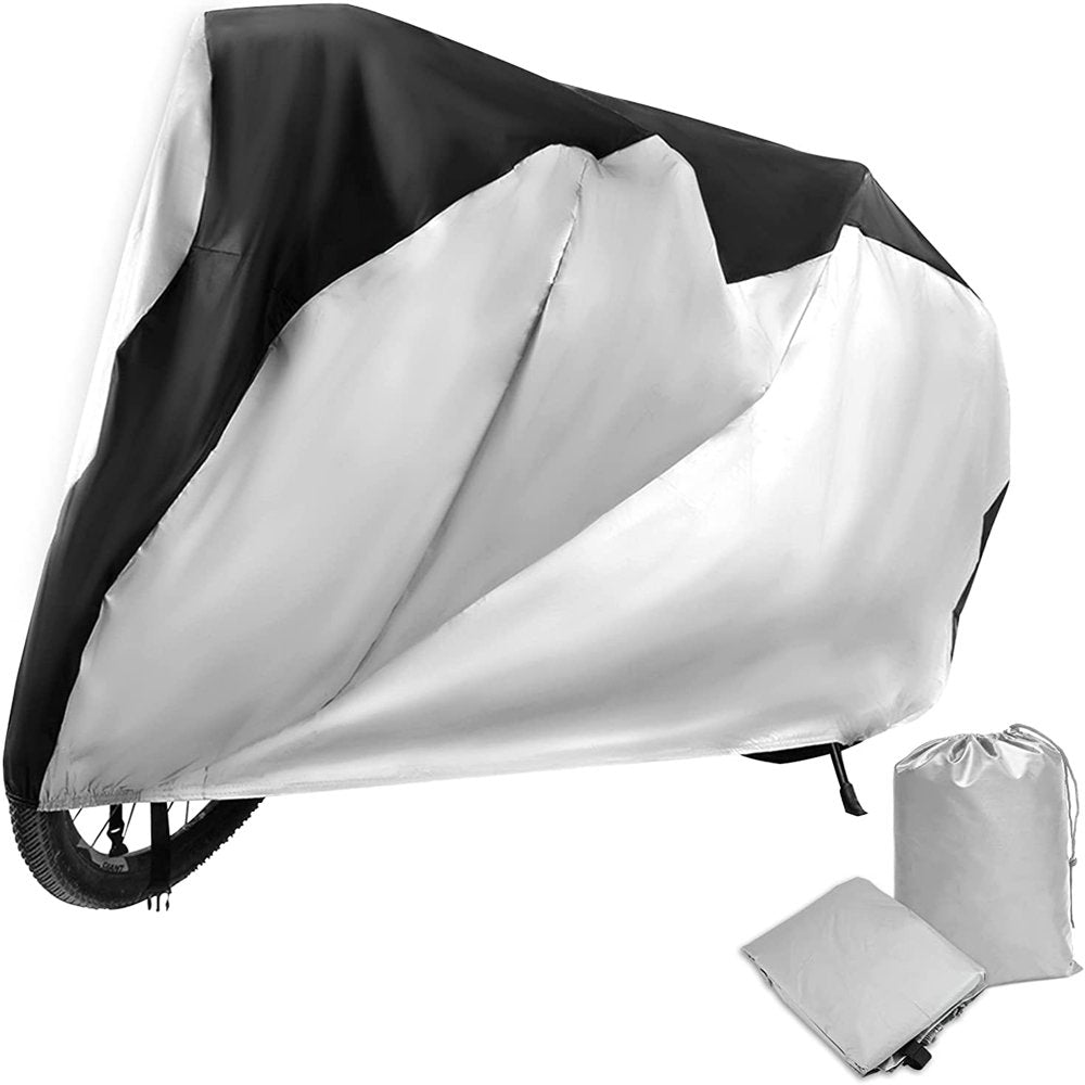 NEVERLAND Bike Cover Bicycle Cover Heavy Duty Tear Resistant Bike Covers Outdoor Storage Waterproof Rain Sun UV Dust Wind Proof Universal Fit with Windproof Buckles & Elastic Design Silve (Large)