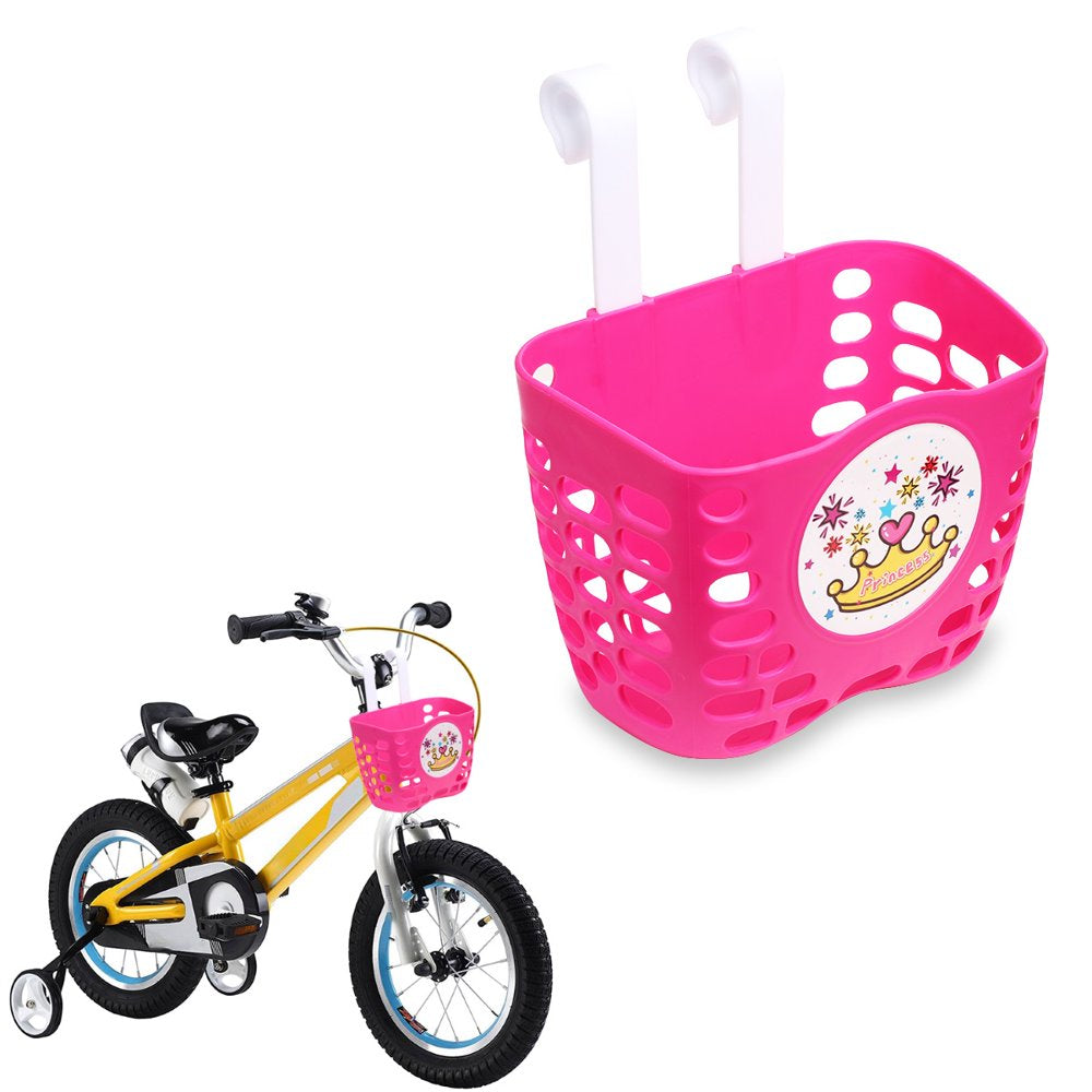 Kid'S Bike Basket, Pink Cute Princess Crown Pattern Bicycle Front Handlebar Basket for Kid Girls