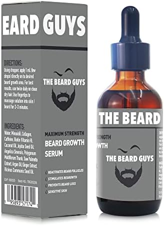 Maximum Strength 5% Minoxidil & Biotin Fast Beard Growth Oil For Men, 2 Ounce - Top Beard Patch Filler and Facial Hair Thickener Infused With Argan and Jojoba Oil