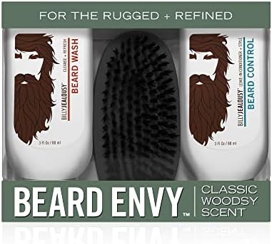 Billy Jealousy Beard Envy Facial Hair Refining Kit - with Beard Wash Beard Control and Boar Bristle Brush for Clean, Hydrated, Soft, Tamed Unruly Mane