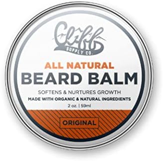 Cliff Supply All Natural Beard Balm - Made with Beeswax, Shea Butter, Castor Oil to Soften Beard & Nurture Growth - TSA Friendly (2oz, Original)