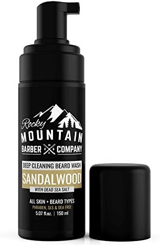 Rocky Mountain Barber Company Foaming Sandalwood Beard Wash – With Sandalwood Essential Oil, Vitamin B5 & Dead Sea Salt - 5 oz