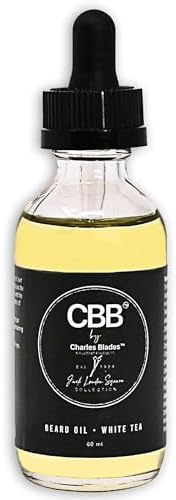 CBB By Charles Blades Beard Oil for Men White Tea: Medium Hold Level 4, Beard Grooming, Moisturizer, Thickener, Softener, All Natural Jojoba, Argan & Coconut Oils, Mustache & Beard Growth Oil, 2 Fl Oz