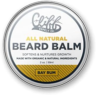 Cliff Supply All Natural Beard Balm - Made with Beeswax, Shea Butter, Castor Oil to Soften Beard & Nurture Growth - TSA Friendly(2oz, Bay Rum)