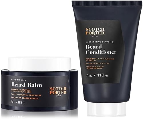 Scotch Porter Beard Balm & Leave-in Beard Conditioner Set for Men | Free of Parabens, Sulfates & Silicones | Vegan | 3oz Balm, 4oz Leave-In