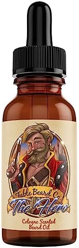Fable Beard Co. Beard Oil - The Hero, Warm Tobacco & Light Cologne Scented, Natural Beard Oil for Men with Jojoba & Argan Oils, Vitamin E, Beard Hair Softener, Made in USA (1 Fl Oz)