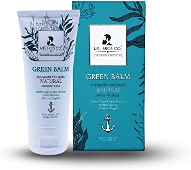 Mel Bros Co. GREEN BALM Moutache and Beard Natural Growing Balm | Microalgae, Biotin, Keratin, Herbal Extracts 2oz / 60ml