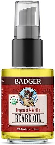 Badger - Beard Oil, Babassu & Jojoba, Certified Organic Beard Oil, Premium Beard Oil, Grooming Beard Oil, Beard Oil for Dry Skin, Beard Oil for Long Beards, Facial Hair Oil, 1 fl oz Glass Bottle