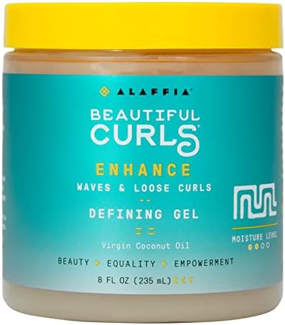 Alaffia Beautiful Curls Curl Enhance Defining Gel, Wavy to Curly Hair Products, Hair Gel to Coil, Twist and Braid, Natural with Shea Butter, Coconut Oil, Castor Oil & Aloe, 8 Fl Oz