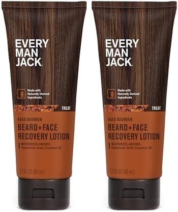 Every Man Jack Recovery Beard + Face Lotion for Men - with a Warm Aged Bourbon Scent 3.2 oz - Twin Pack