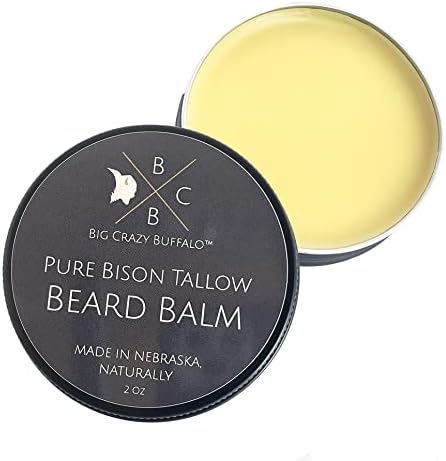 Big Crazy Buffalo Pure Bison Tallow Beard Balm - Jojoba Oil, Shea Butter, Beeswax, Clove Essential Oil, Leave in Conditioner, Condition, Strengthen, Nourish, Moisturize, Soften, and All Natural