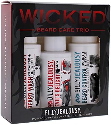 Billy Jealousy Wicked Beard Trio Kit with Beard Wash, Leave-In Beard Control and Devil’s Delight Beard Oil to Cleanse, Nourish, Soften & Strengthen your Facial Hair