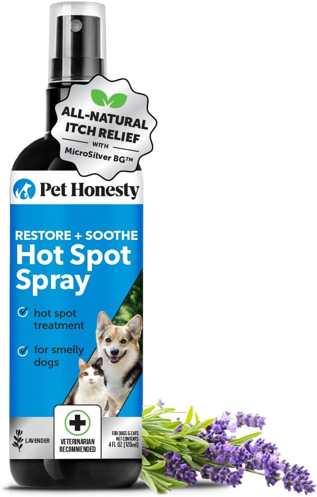 Pet Honesty Restore + Soothe Hot Spots Spray for Dogs & Cats, Gentle on Sensitive Skin, Soothes Itching, Irritation (Lavender) - 4oz