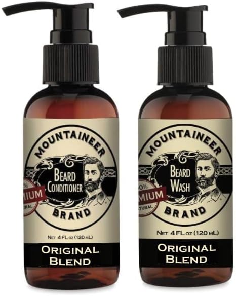Mountaineer Brand Basic Beard Bundle | Beard Wash and Conditioner for Men | Beard Shampoo / Beard Conditioner Set | Deep Cleans | Leaves Hair Soft and Hydrated | Original Blend Scent | 2 Count | 8oz