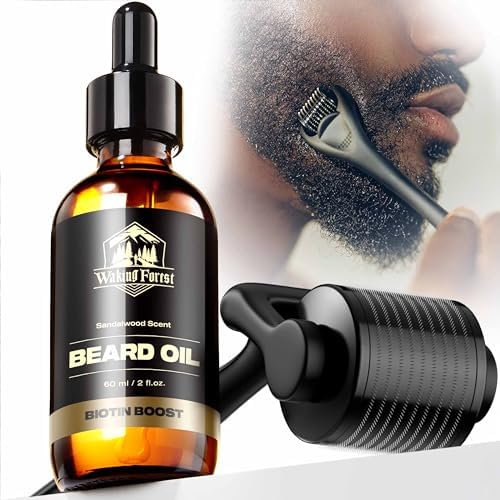 Waking Forest Biotin Beard Growth Kit for Men with Derma Roller 0.25 mm Biotin Beard Oil 2oz Microneedle
