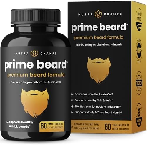 NutraChamps Prime Beard Vitamins | Manly, Thick, Fast & Healthy Facial Hair for Men | Beard Vitamins with Biotin, Collagen & Saw Palmetto | Beard Pills for All Hair & Beard Types