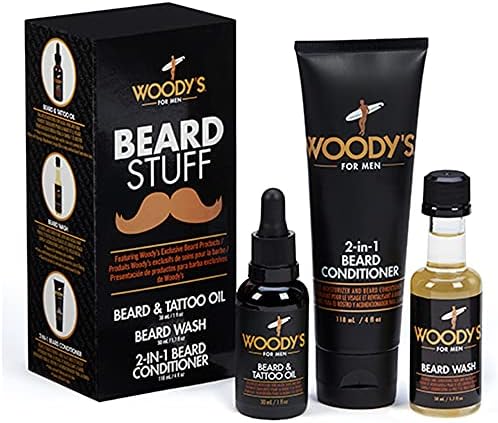 Woody's Beard Stuff 3 Piece Kit - Beard and Tattoo Oil, Beard Wash, 2-in-1 Beard Conditioner