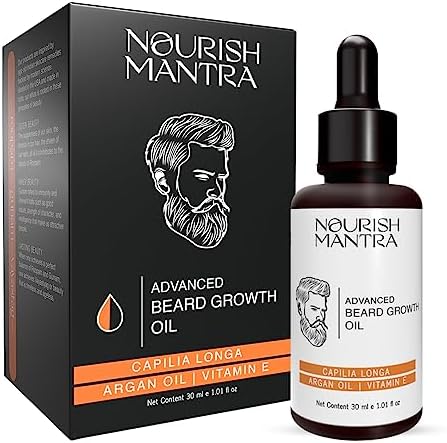 NOURISH MANTRA - Advanced Beard Growth Oil | Made with Capilia Longa, Argan Oil, Vitamin E and Jojoba Oil | for Fuller, Thicker and Healthier Beard Growth | Beard Growth Oil For Men | 30 ml