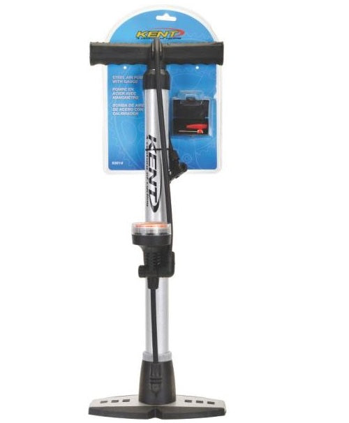 Kent 93014 Heavy Duty Steel Bicycle Air Pump with Gauge, 100 PSI
