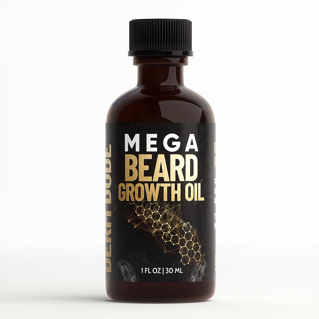 Mega Beard Growth Oil with Jojoba Oil, Japanese Peppermint Oil, Castor Oil, Avocado oil and more. Promotes Natural Healthy Facial Hair Growth for Men, Thickening and Conditioning Beard Oil