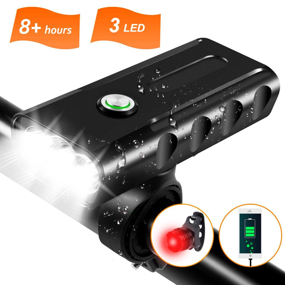 Cshidworld 1000LM USB Rechargeable Bike Light 3 LED Super Bright Lights IPX5