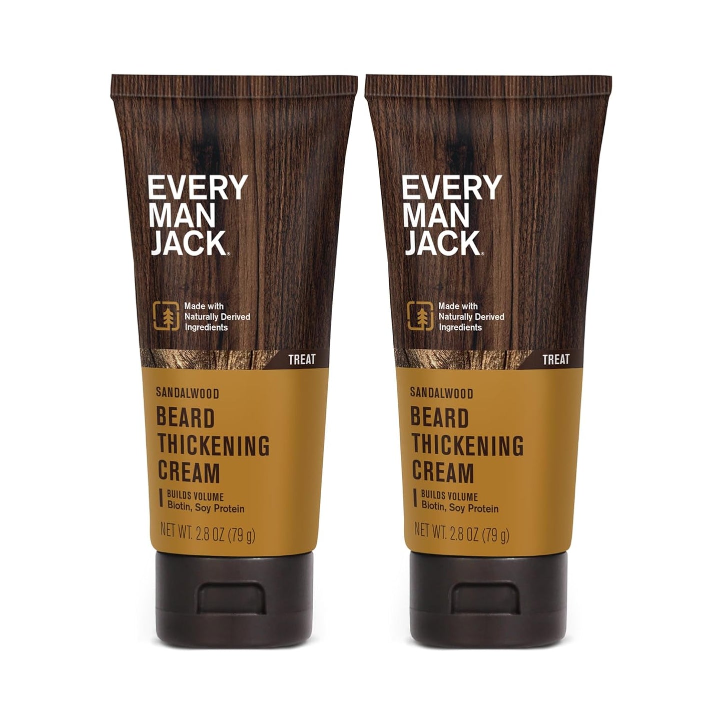 Every Man Jack Beard Thickening Cream - Strengthens, Thickens, Nourishes Beard - Light Sandalwood Scent - Made with Naturally Derived Ingredients like Biotin, Vitamin B6, Soy Protein - 2.8oz - 2 Pack