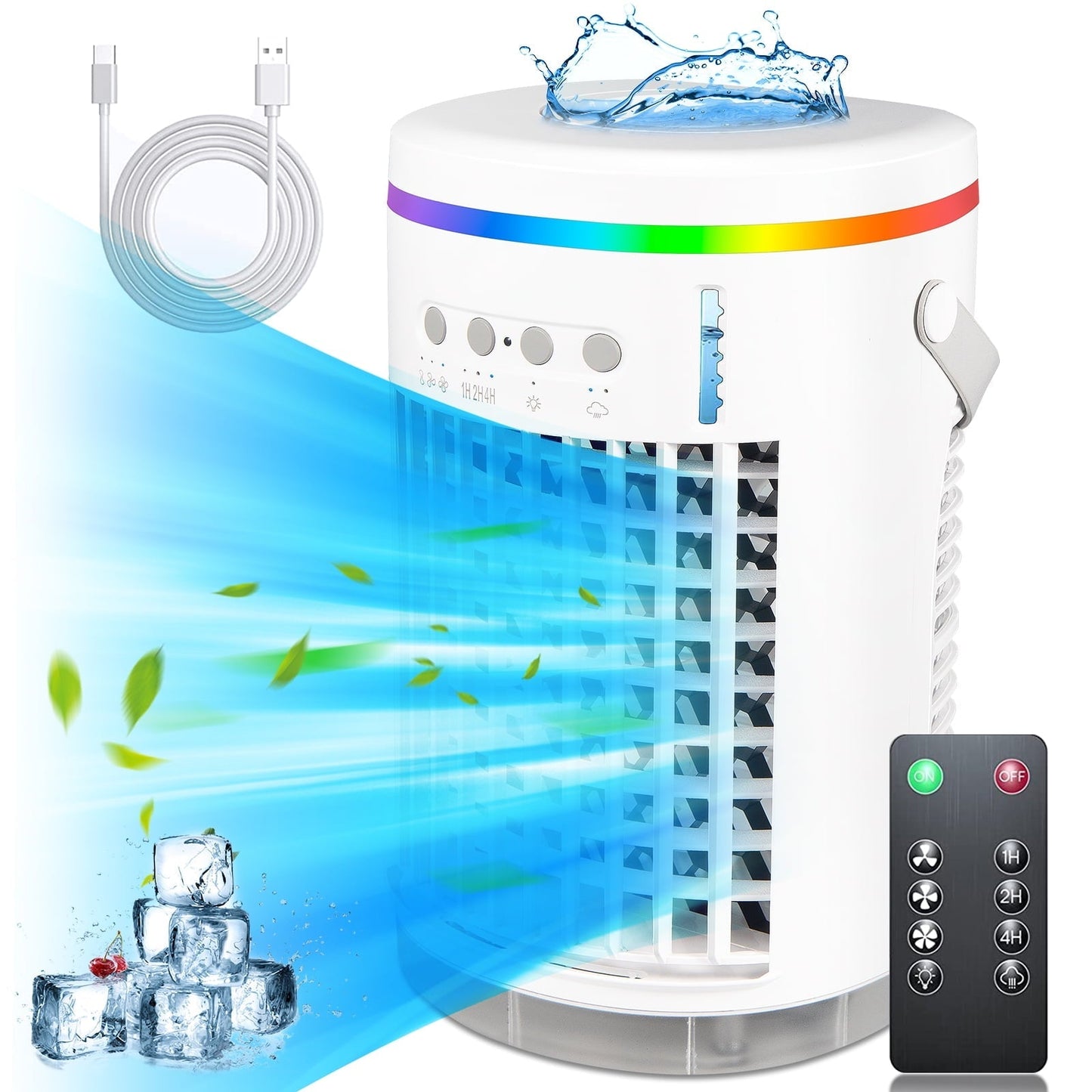 Portable Air Conditioners Fan.Paddsun 1400ml Evaporative Mini Air Conditioner with 7 Colors Light.3 Speeds Personal Air Conditioner.Personal Air Cooler with Humidifier for Room Bedroom Office Desk