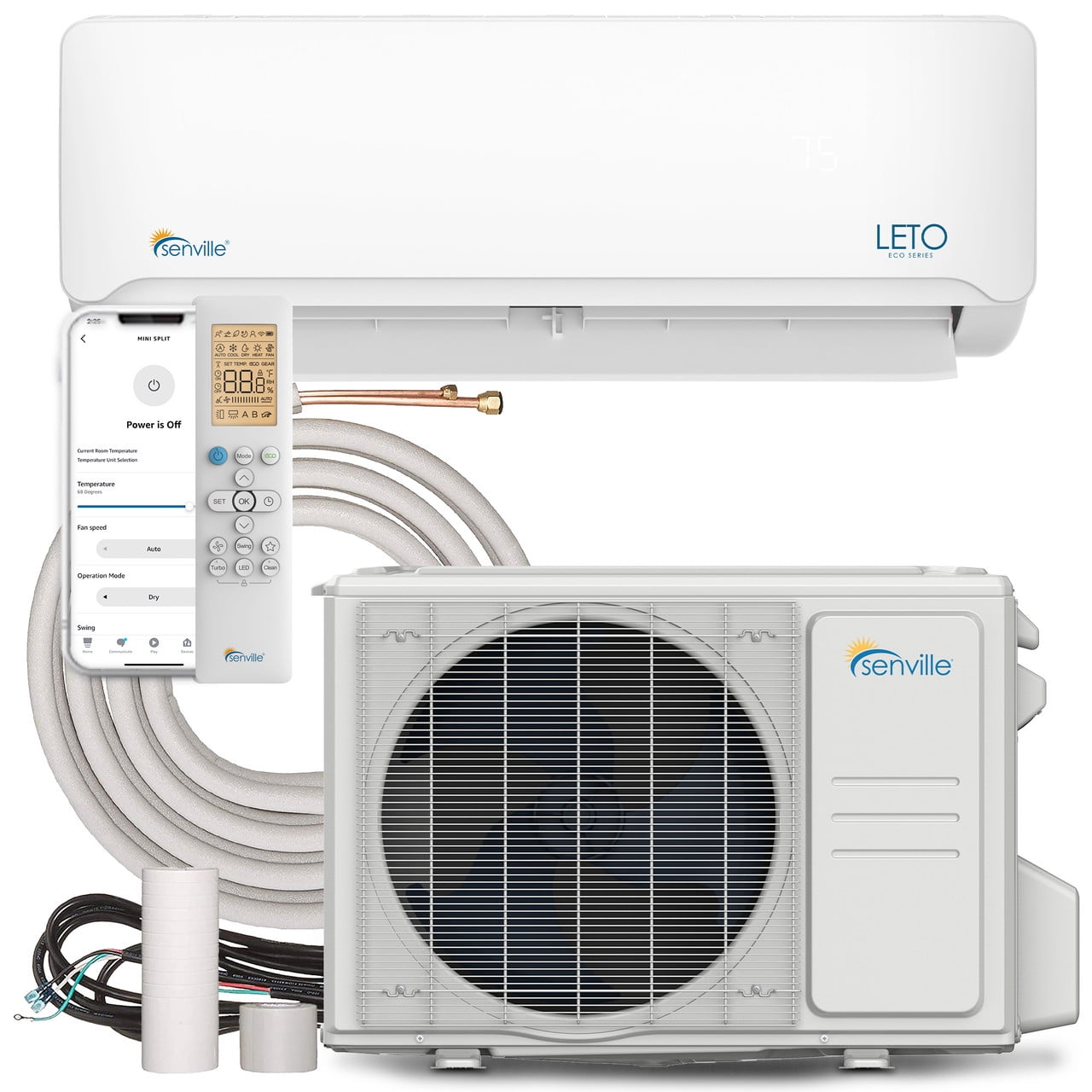 Senville 24000 BTU Mini Split Air Conditioner Heat Pump. LETO Series. 208/230V. Works with Alexa. White