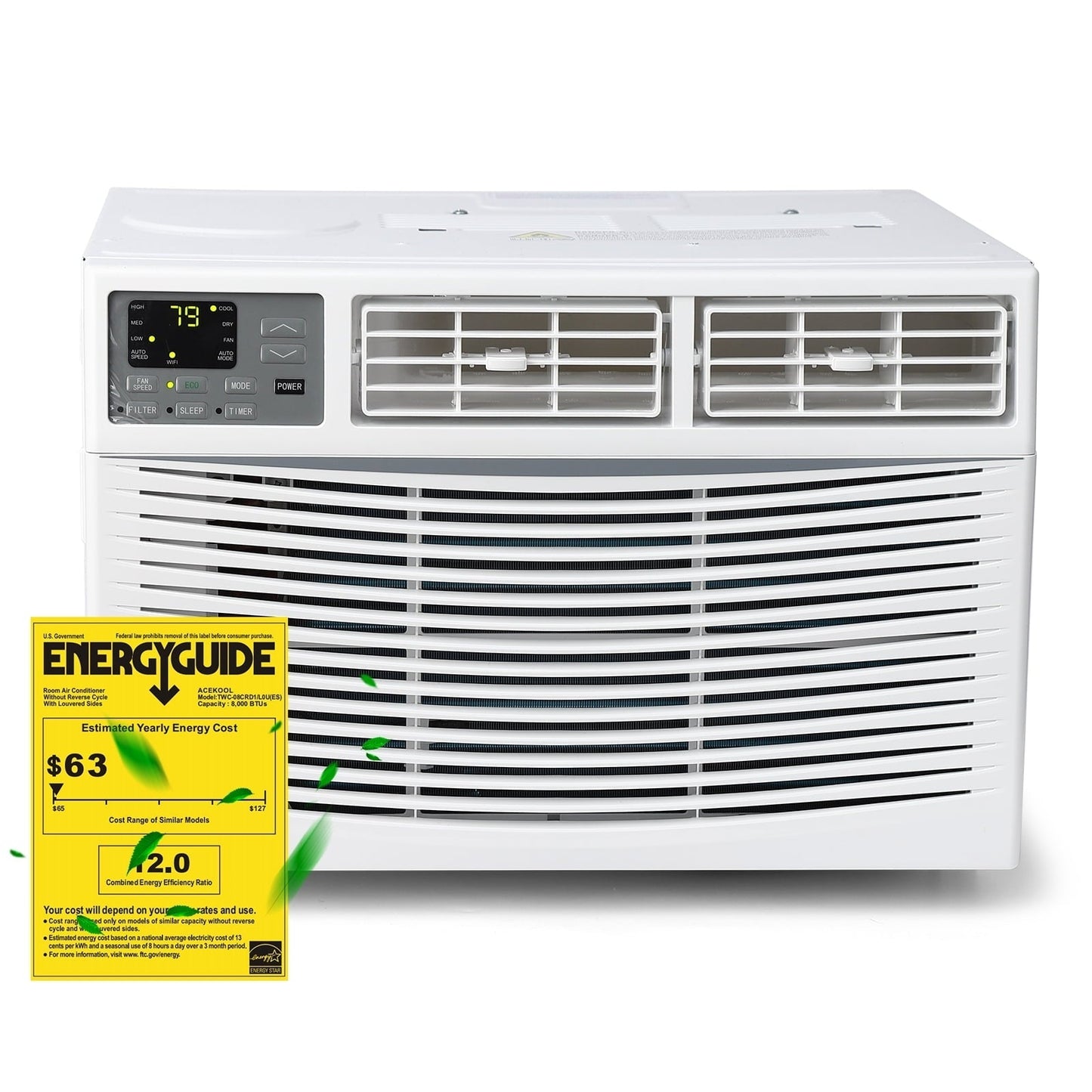 WhizMax 115V Window-Mounted Air Conditioner 8.000 BTU with Remote/APP Control and ECO Mode