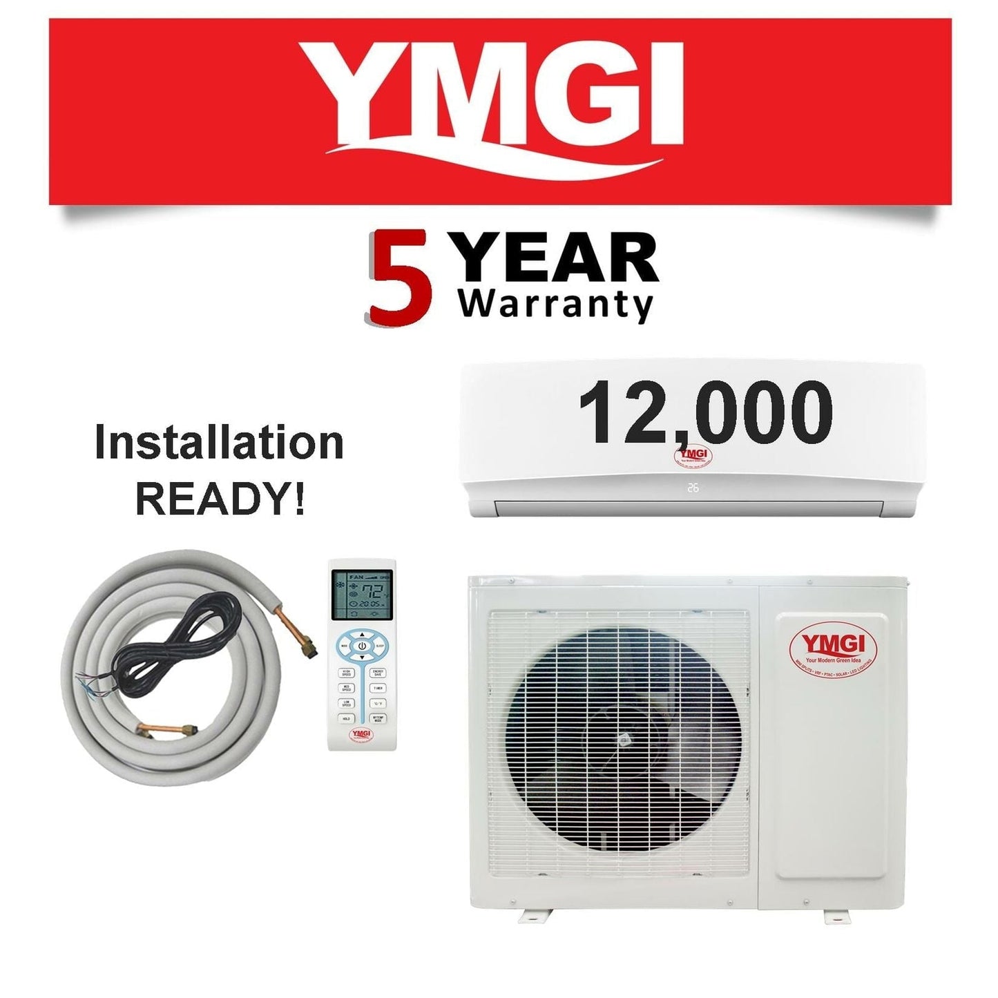 YMGI 12000 BTU Mini Split Air Conditioner Heat Pump Ductless 16 Seer 110v