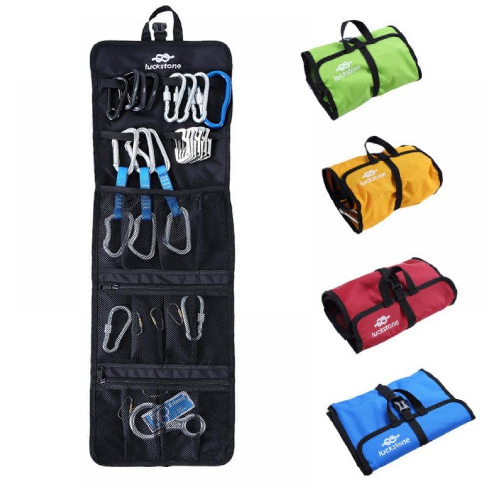 Climbing Quickdraw Hanging Storage Bag, Carabiner Hook Gear Equipment Parts Collections, Durable Foldable Bundled Roll Anti-Scratch Bag, Small Tools Organizer Pouch, Suit for Rock Climbing Ice Climb