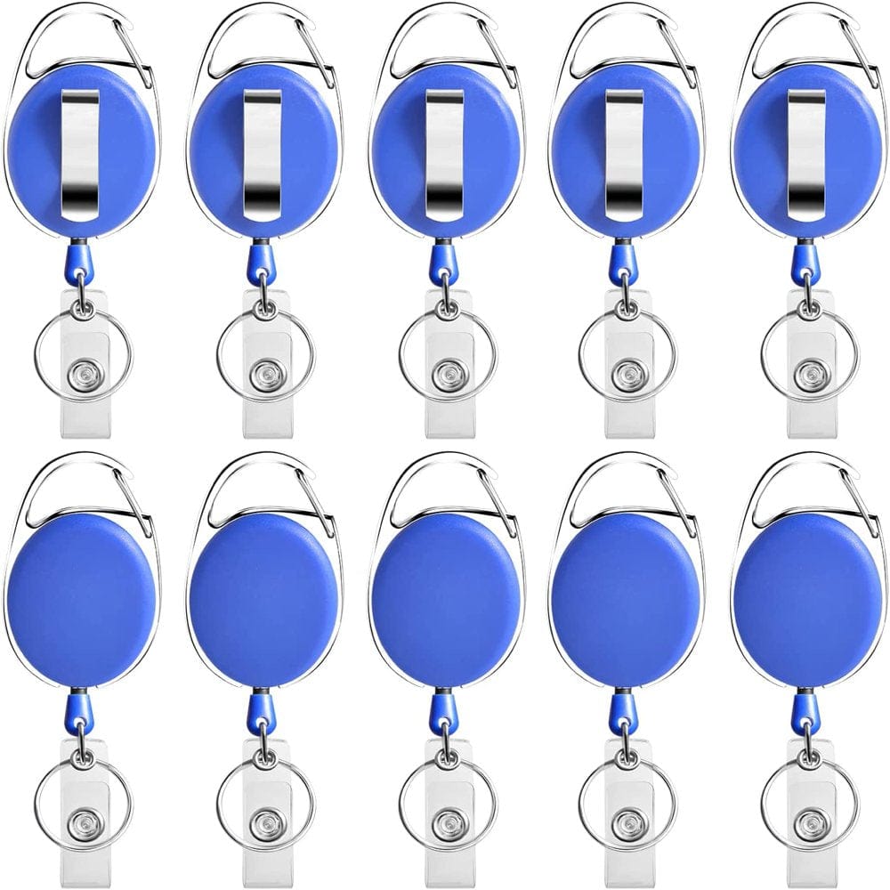 Retractable Badge Holder with Carabiner Reel Clip and Key Ring for ID Card Key Keychain Holders Blue 10 Pieces