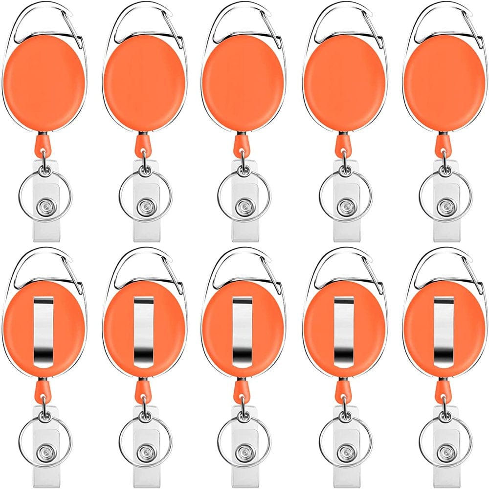 Retractable Badge Holder with Carabiner Reel Clip and Key Ring for ID Card Key Keychain Holders Orange 10 Pieces by Moever
