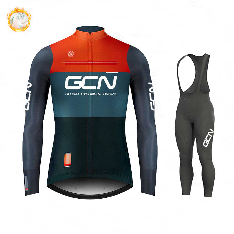 GCN Fleece Long Sleeve Cycling Jersey Cycling Jersey Running Winter New Series - Blue Force Sports