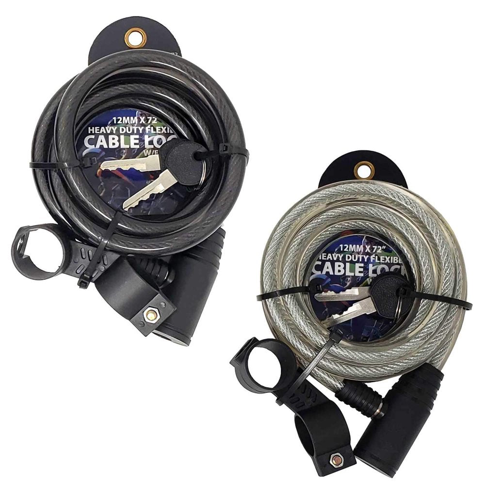 72" Inch Extra Long Heavy Duty 12 Mm Steel Cable Self Coiling Keyed Bicycle Bike Lock with Bracket-6 Ft (2 Keys)