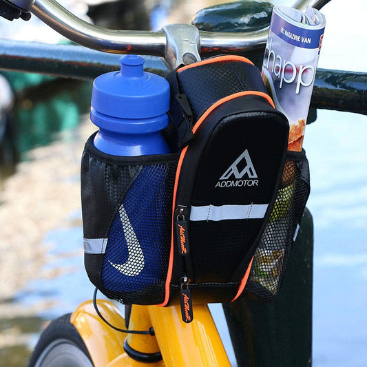 Addmotor Bike Handlebar Storage Front Bag Saddle Bag, Waterproof Rear Back Seat Pouch with Bottle Holder Black