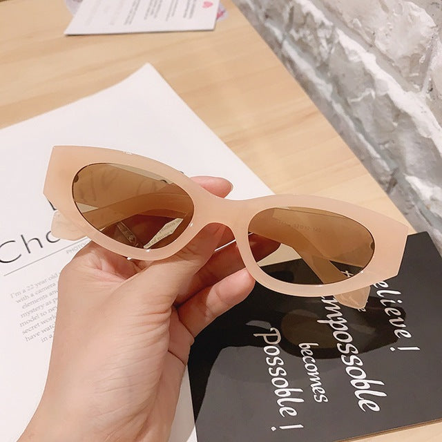 Popular Fashion Kitten Eye Sunglasses Ladies Retro Oval Glasses Men Champagne Tea Sunglasses - Blue Force Sports