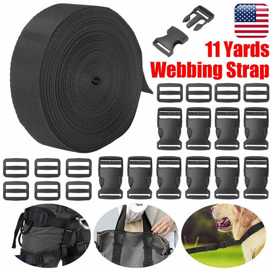 1In 11 Yards Nylon Heavy Webbing Strap W/10 Kits Plastic Buckle Slide Release