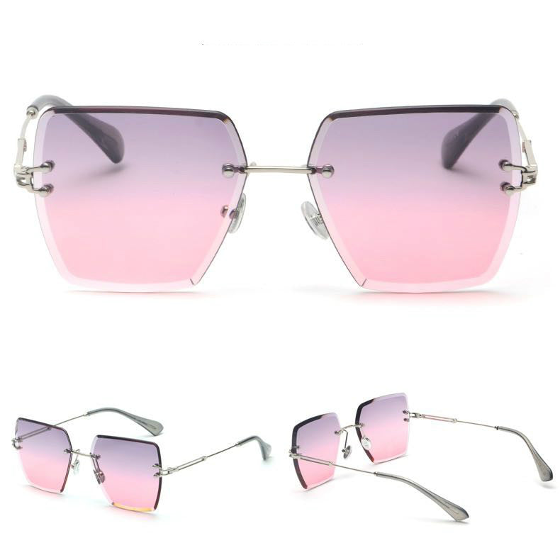 Square rimless cut edge sunglasses - Blue Force Sports