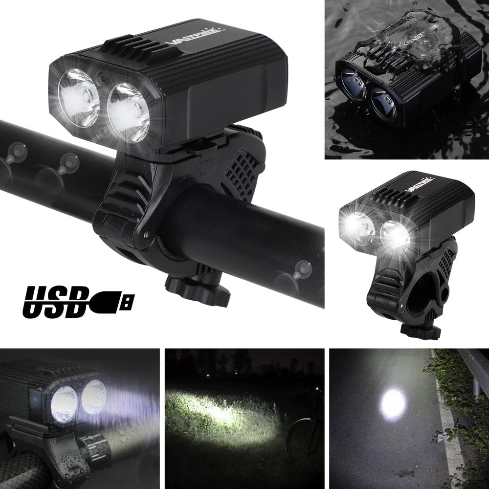 TSV USB Rechargeable Bike Light Set, Super Bright 1200 Lumen Aluminum Alloy Waterproof Bike Front Light, Easy to Mount Headlight with Quick Release System, 5 Light Modes