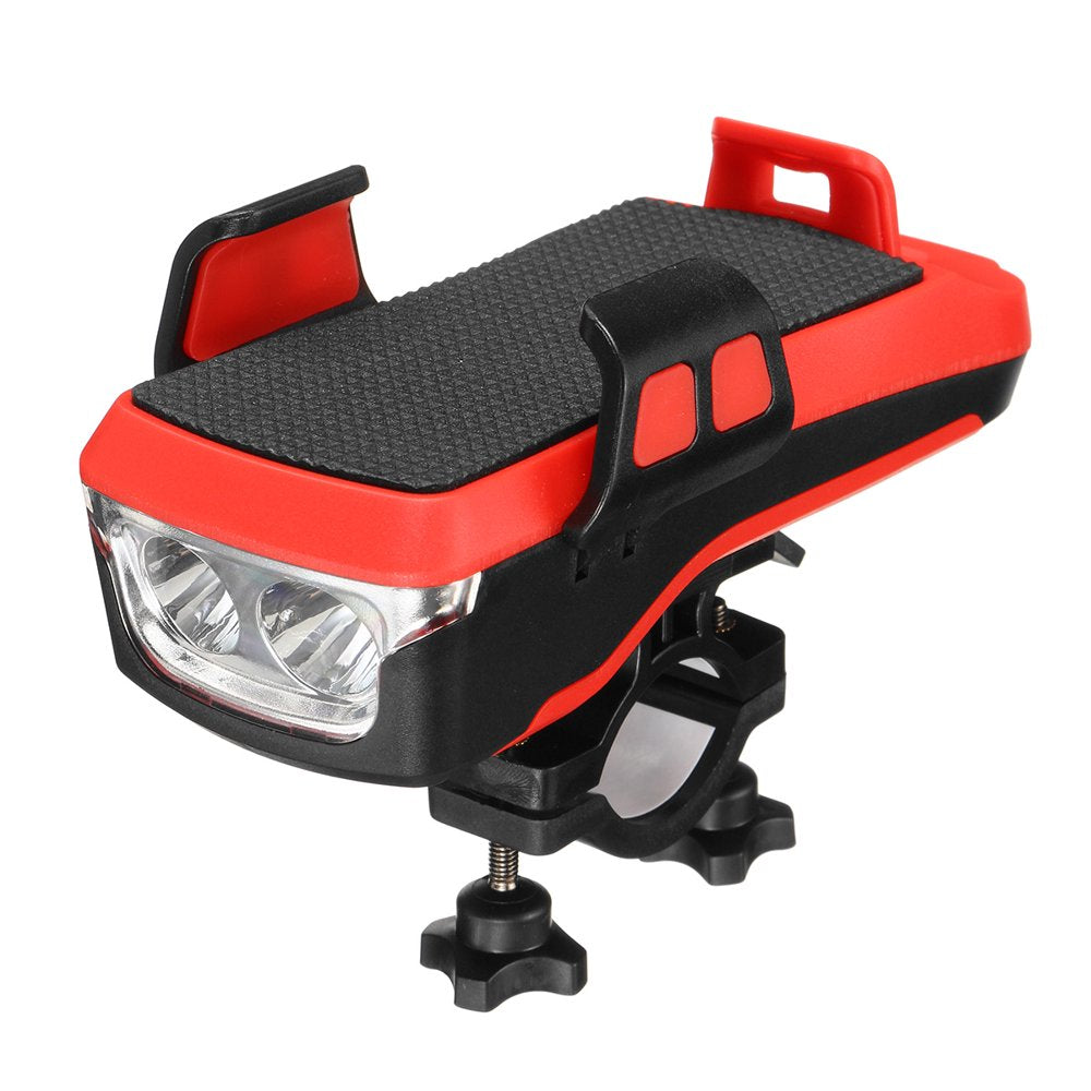 4 in 1 Bicycle Light Rechargeable Phone Holder Bike Horn Bell W/ 4000Mah Battery